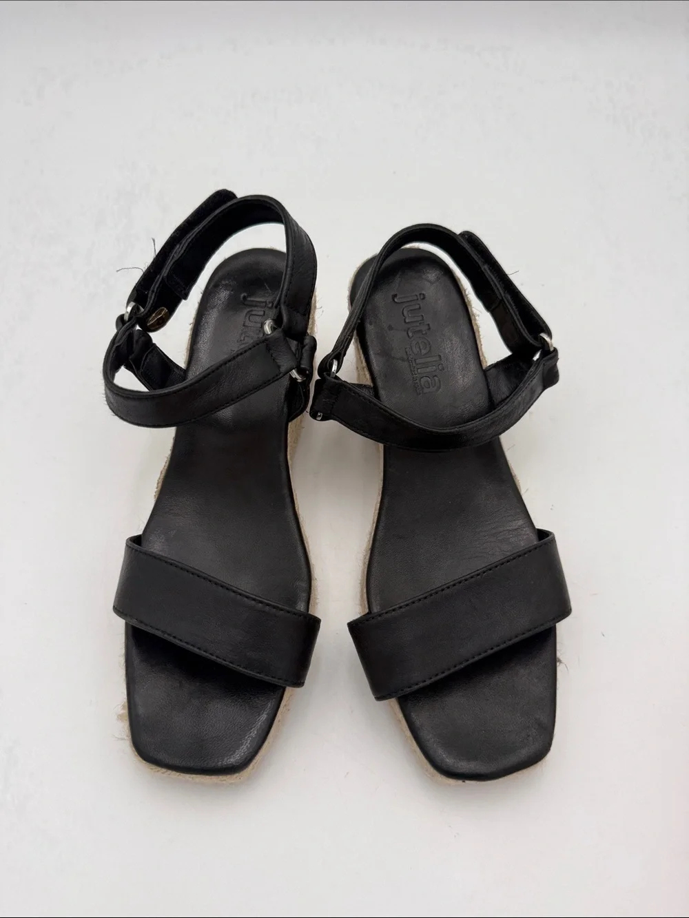Jutelia Black Espadrille Wedge Sandals - Women 8 leather upper casual office Y2K